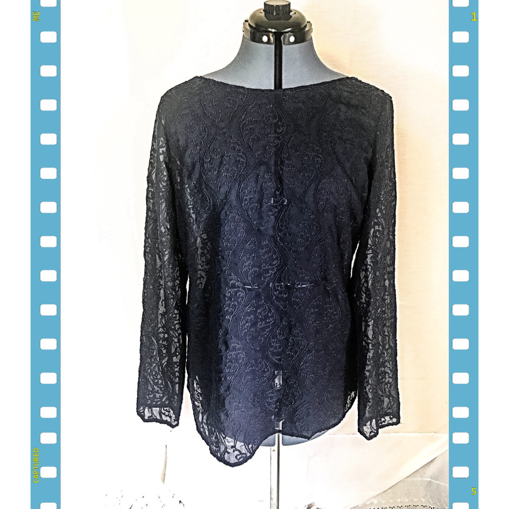 LOFT Long Sleeve  Navy Blue Lace Blouse